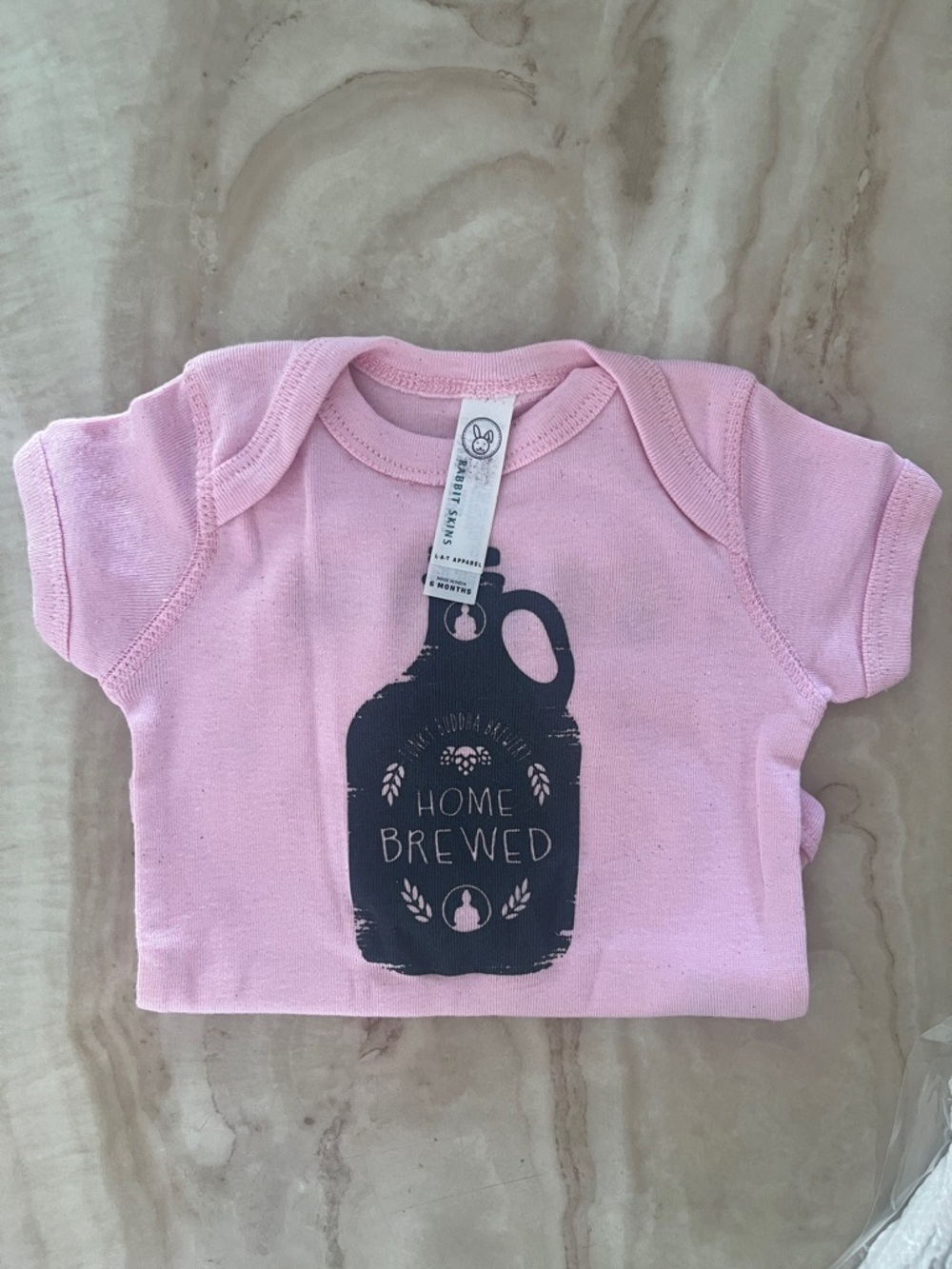 Rabbit Skins Pink "Home Brewed" Graphic One-Piece Bodysuit